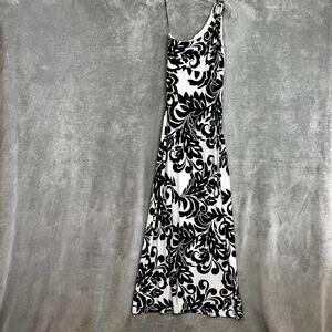 Vintage Y2K Cache Bodycon Maxi Dress Womens S‎ One Shoulder Black White